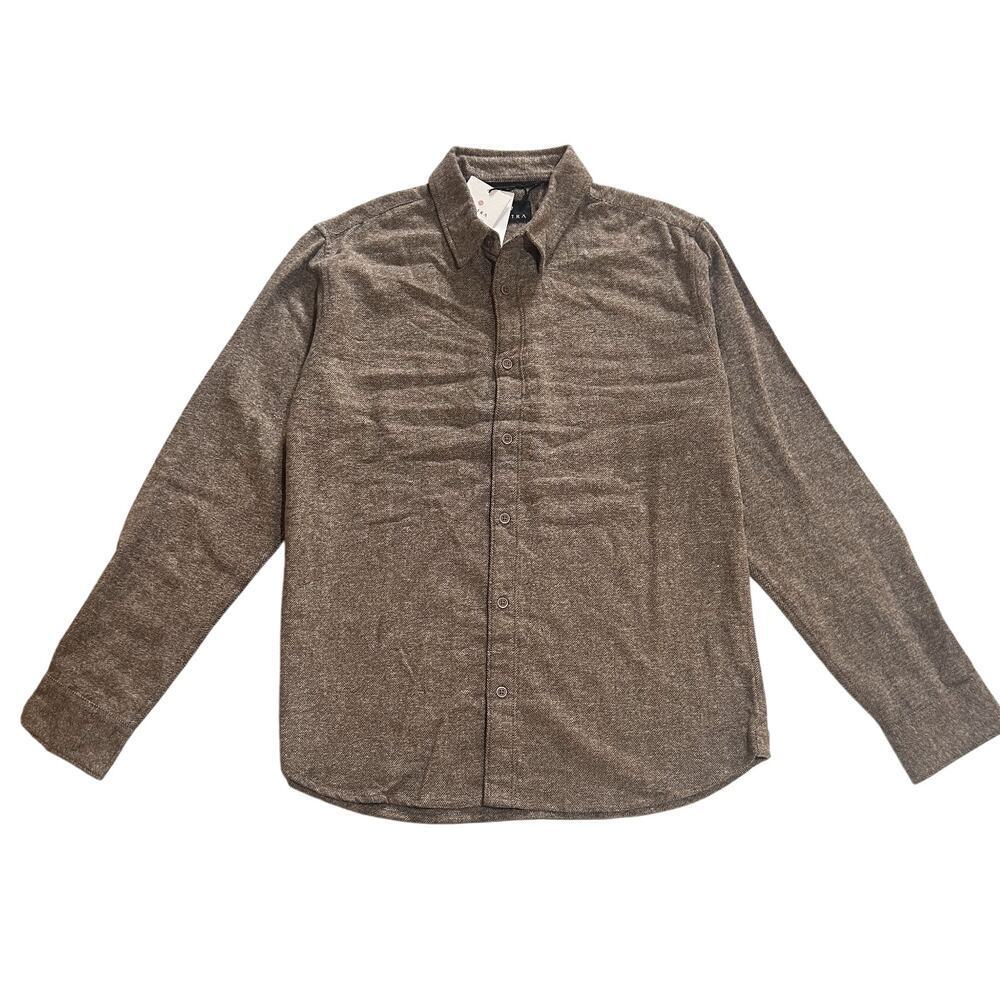 Vustra Men’s Herringbone Button Up Cotton Shirt Long Sleeve Brown NWT Size M
